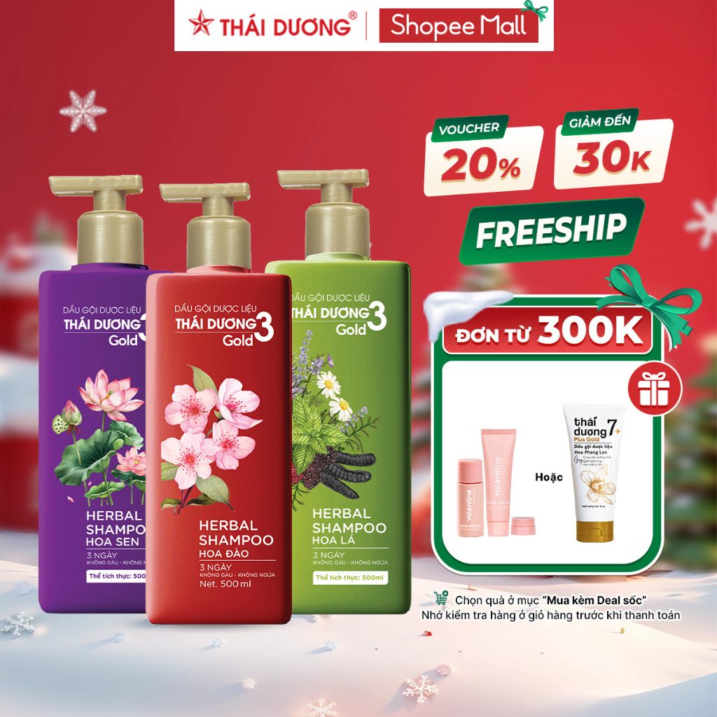 Dầu gội thảo dược Thái Dương 3 - Chai 200ml, 500ml dành cho tóc gàu ngứa - Sao Thái Dương