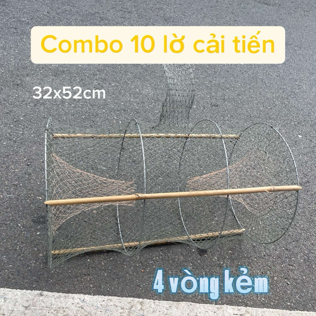 Combo 10 lờ cải tiến- lờ bắt cá - kích thướt 32x52cm => kèm 30 thanh tre chống