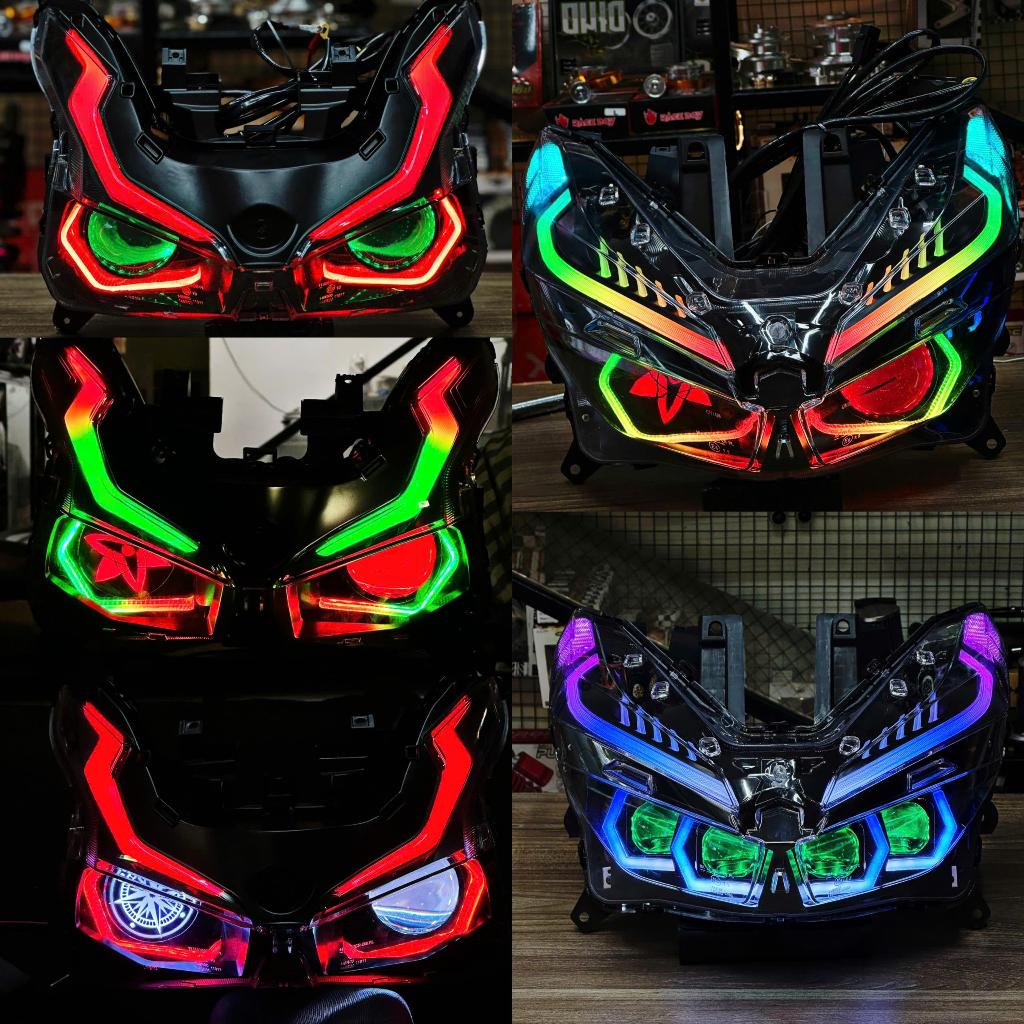 Cụm Đèn + DEMI AB 125/150 4 VAL VARIO CLICK Mẫu Sharingan/ Bi cầu M10 X20 chỉnh màu bằng app CÓ TẢNG