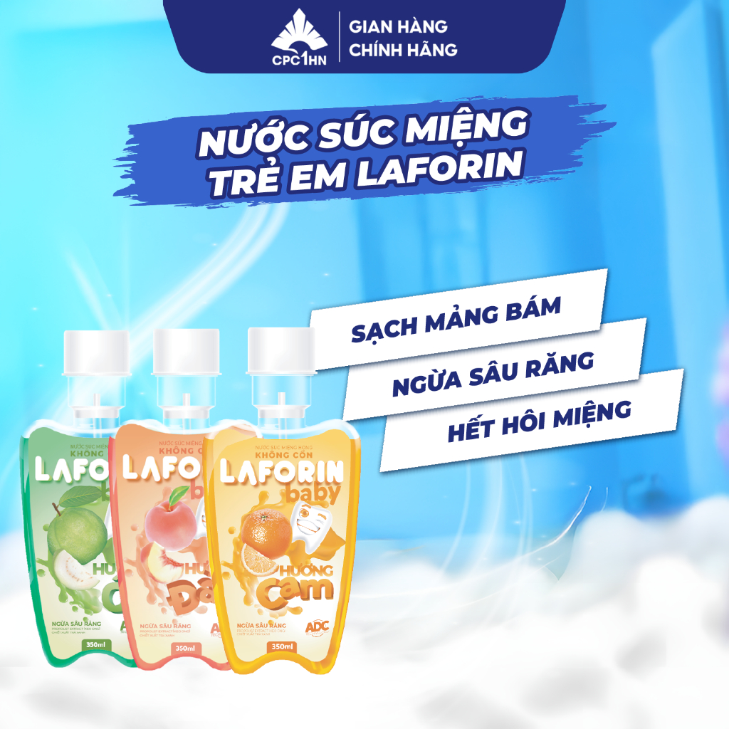 Nước súc miệng cho bé Laforin baby hương cam đào ổi vệ sinh răng miệng trẻ em chai 350ML