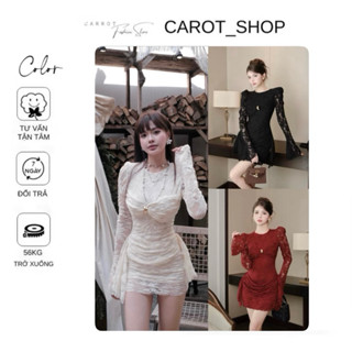   VN59 - BIGSIZE  Đầm body TAY DÀI LOE XOẮN NGỰC   KÈM QUẦN + FROM CHUẨN   tôn dáng xoè phồng by CarrotShop 