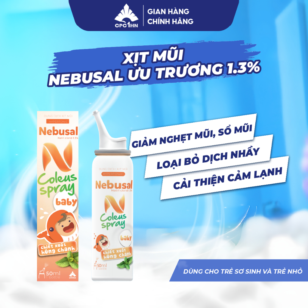 Xịt Mũi Ưu Trương Cho Bé NEBUSAL Coleus Húng Chanh Giảm Nghẹt Mũi, Sổ Mũi, Cảm Lạnh Chai 50ml