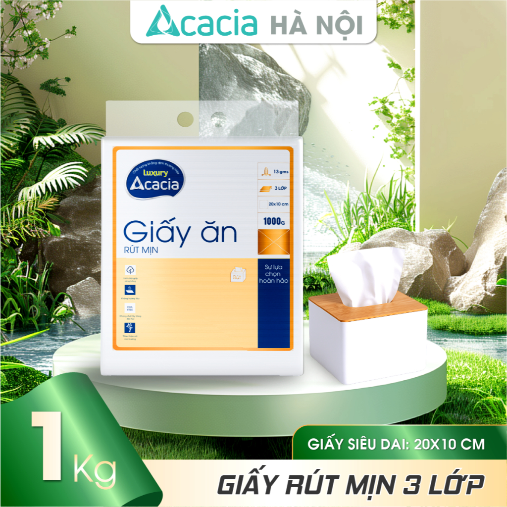 Giấy ăn rút Acacia tem vàng túi 1kg