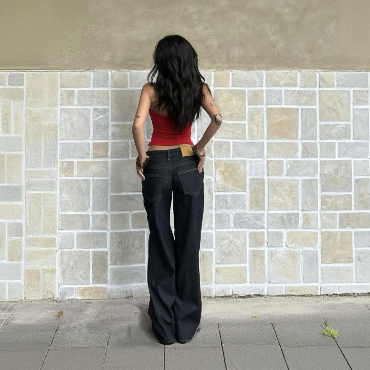 THE QUẠO - Quần Jean Nữ Lưng Cực Thấp Ống Suông Loe R2511_730