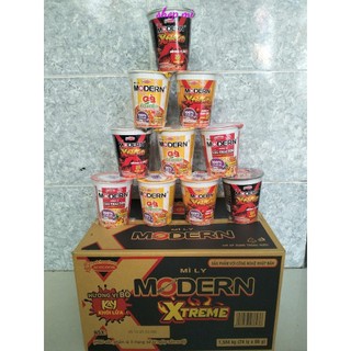  Thùng mì Modern 4 hương vị Lẩu thái tôm 67gr bò cay khói lửa 66gr Gà ớt hiểm 63gr Kim chi 66gr 