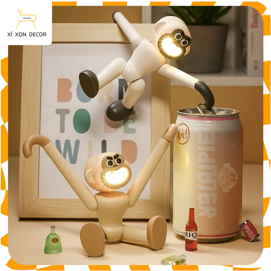 Xí Xọn Decor - Đèn Trang Trí Đa Năng Hình Khỉ/Vượn Monkey Cảm Ứng, Có Thể Uốn Cong Làm Giá Đỡ Điện T