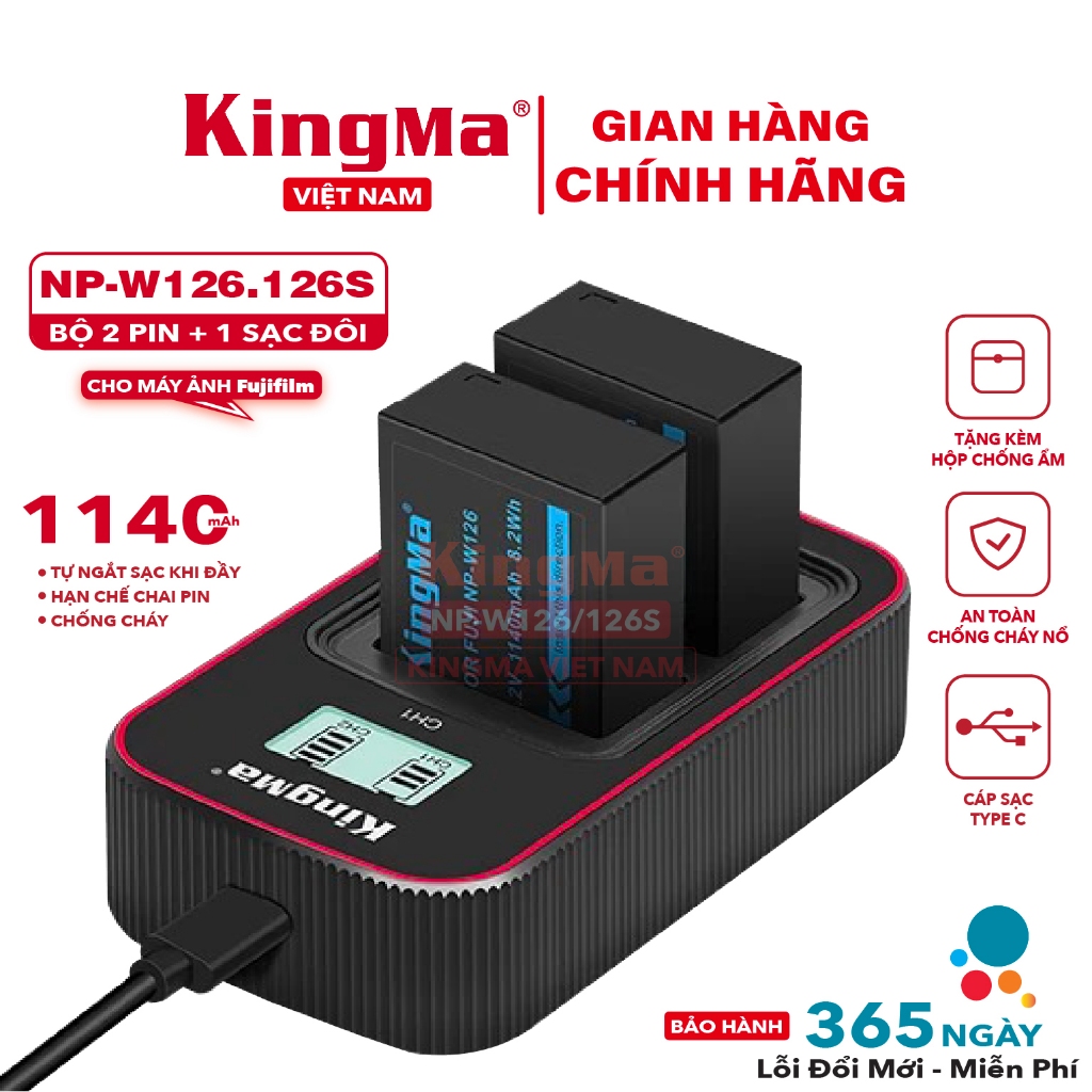 Bộ Sạc Đôi NP-W126/126S KingMa Và Pin KingMa NP-W126/126S Cho Máy Ảnh Fujifilm. Bản Mới 2026 Bảo Hàn