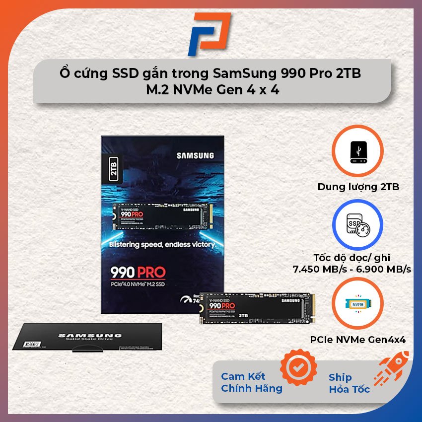 Ổ cứng SSD gắn trong SamSung 990 Pro 2TB M.2  PCle NVMe Gen 4 x 4 2280 - Bảo hành 60 tháng chính hãn