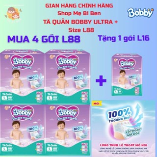   Combo 4  Bỉm tã Bobby Ultra cho bé Size M96-L88-XL76-XXL70-XXXL29+4 miếng 