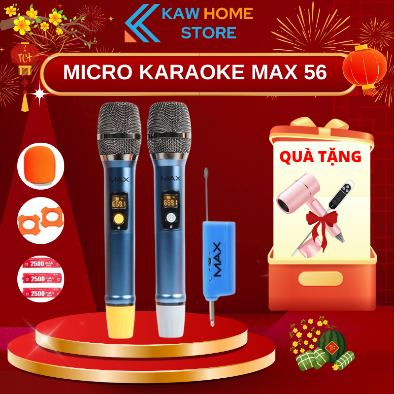 Micro Không Dây Đa Năng MAX 56 Thế Hệ Mới, Hát Nhạy Tích Hợp Cổng Sạc, Tiện Lợi, BH 12 Tháng