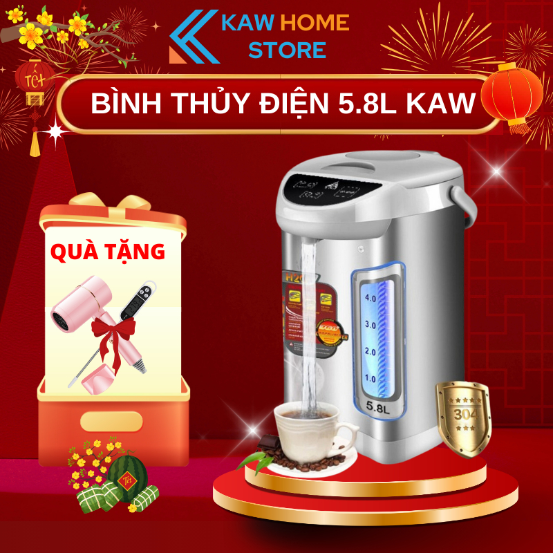 Bình Thủy Điện Đun Nước Nóng 5.8L KAW Công Suất 750W, Công Nghệ Nhật Bản,Tiết kiệm điện