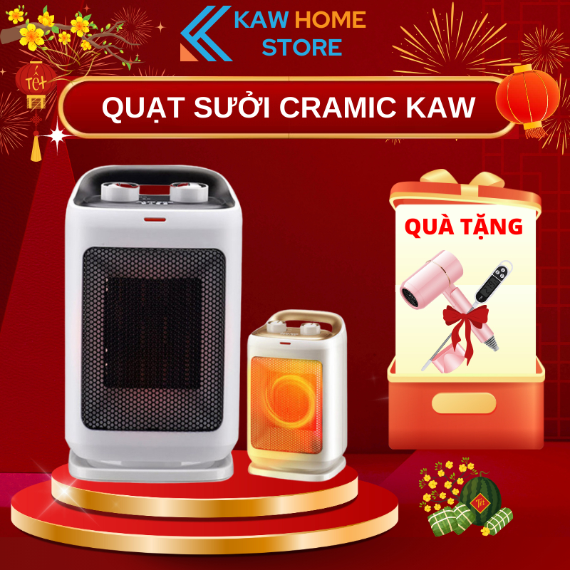 Quạt Sưởi Ceramic KAW K3000 Công Suất 1500W, Ấm Nhanh Không Khô Da, Tự Động Ngắt Điện, BH 16 Tháng