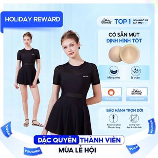  Đồ bơi nữ một mảnh tay ngắn kiểu váy kín đáo tôn dáng có bigsize đến 75kg - BIKINI PASSPORT - Đen - BS1020_BL 