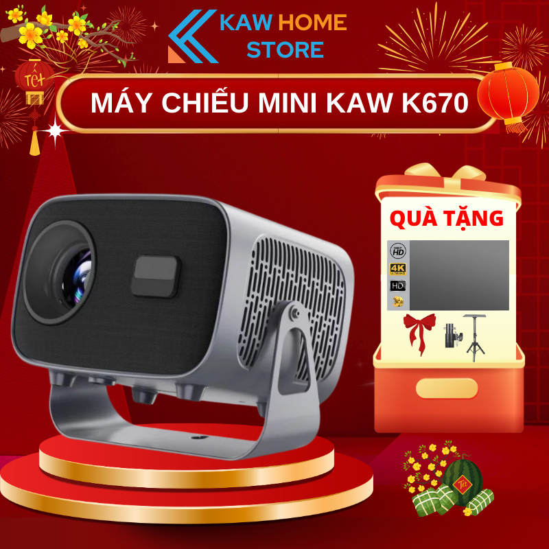 Máy Chiếu Mini K670 KAW Full HD 8800 Lumens Điều chỉnh 360° Android12 Kết Nối Điện Thoại Laptop
