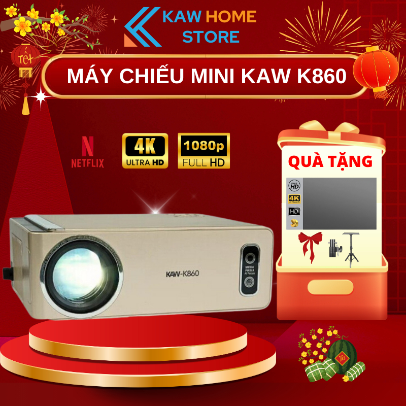Máy Chiếu Mini KAW K860 Độ Sáng Cao, Hình Ảnh Sắc Nét, Full HD, Tự Động Lấy Nét, BH 24 Tháng
