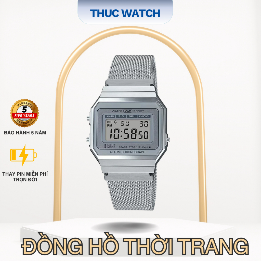 [Hàng Chuẩn] Đồng hồ thời trang Unisex A700WM-7ADF size 33 mm chống nước 3ATM dây thép không gỉ
