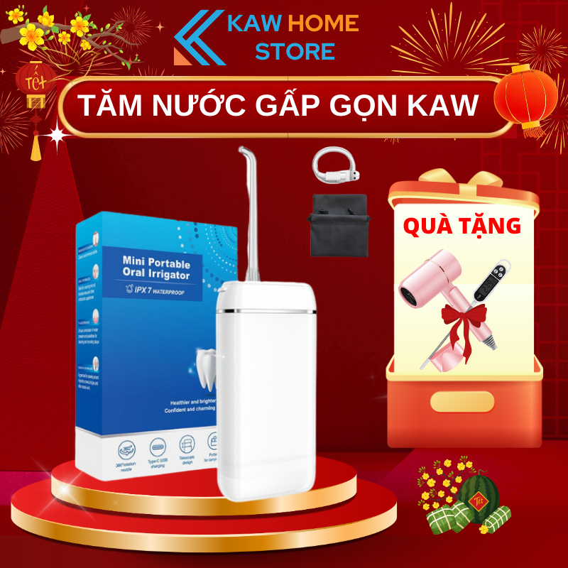Tăm Nước Cầm Tay KAW 140ml Cao Cấp Vệ sinh Làm Sạch Răng Miệng Với 4 Đầu Xịt, Tiện lợi