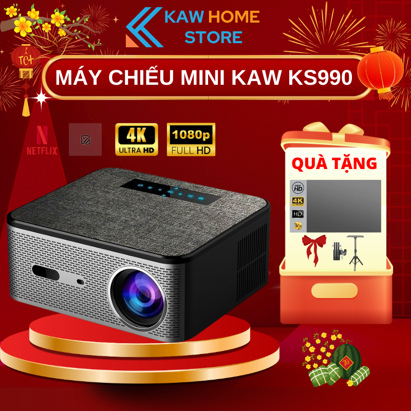 Máy Chiếu Mini KAW KS990, Độ sáng 17000 Lumens, Hỗ Trợ Hình Ảnh 4K, Wifi 2.4G/5G, Lỗi 1 đổi 1