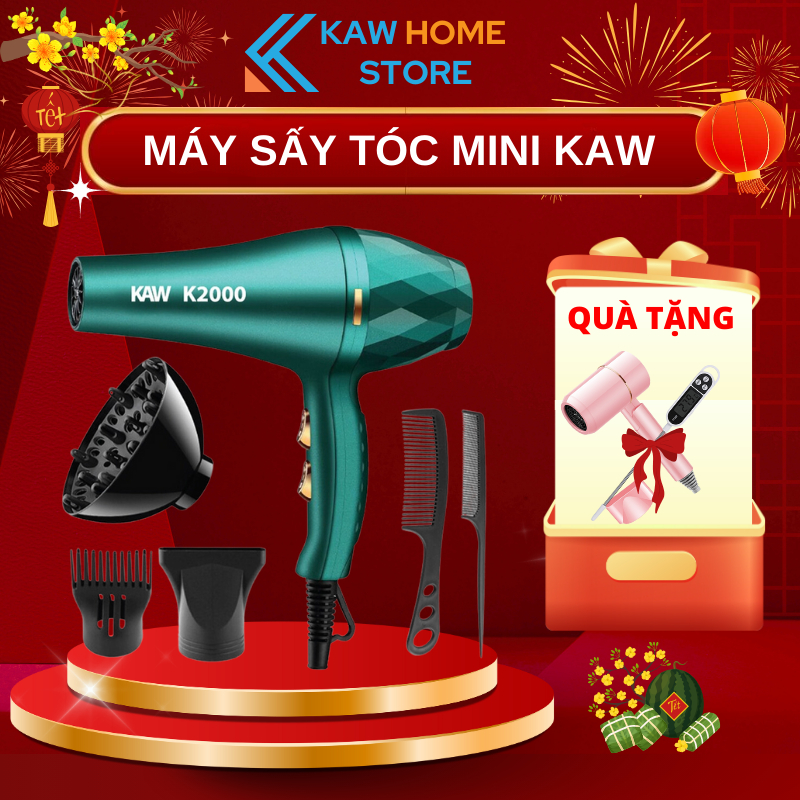 Máy sấy tóc nóng lạnh KAW Công Suất 2000W, Chế Độ Sấy 2 Chiều tặng kèm bộ 5 phụ kiện, BH 12 tháng
