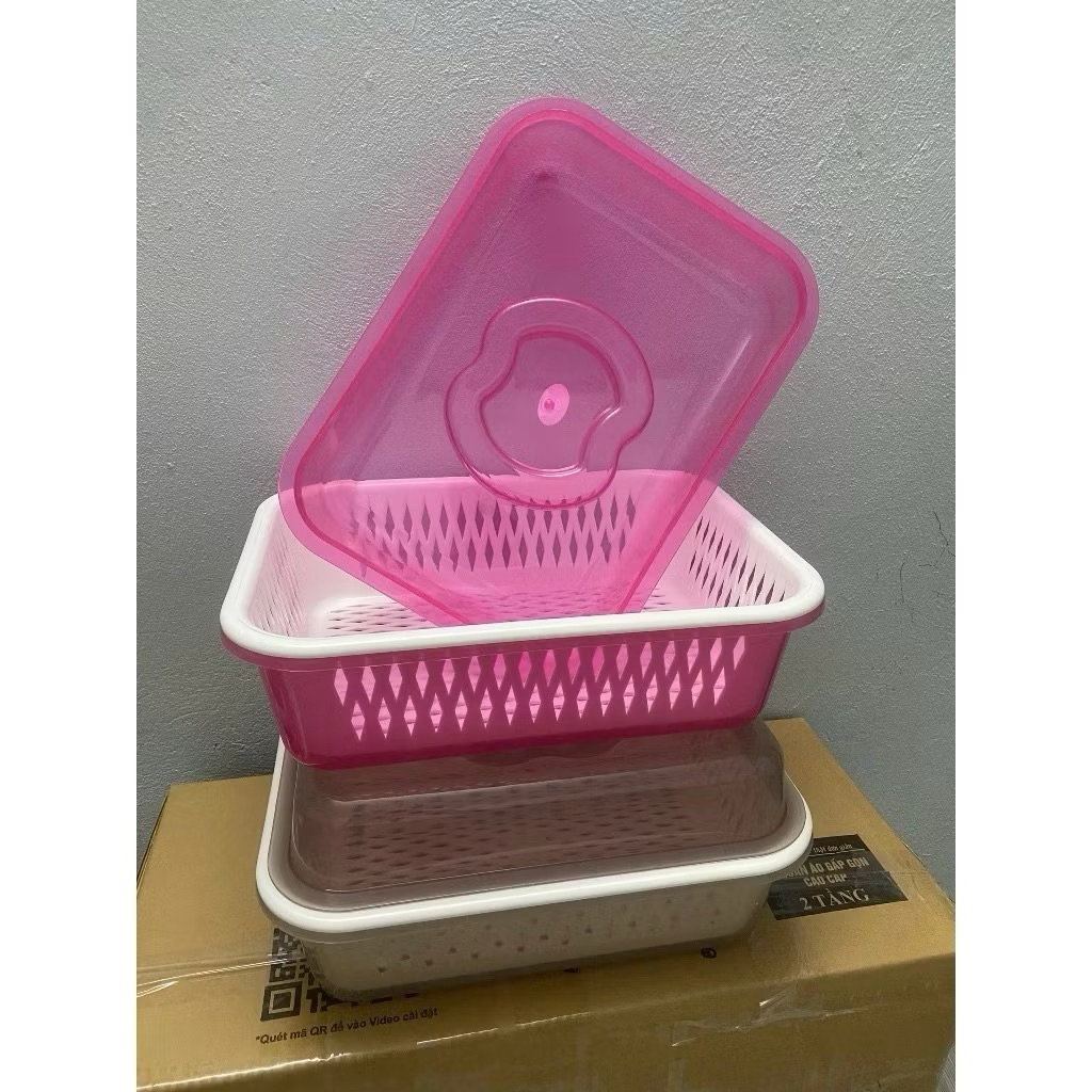 165.000 ₫ Hộp nhựa lớn có nắp và rổ nhựa, bộ thau rổ có nắp chữ nhật, khay rổ úp chén ly có nắp