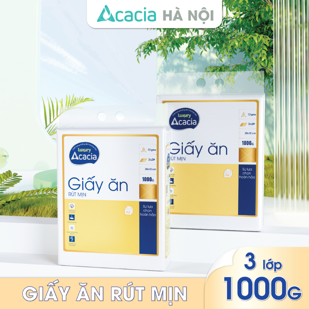 Combo 2 bịch Giấy ăn rút bịch 1kg mịn Acacia tem vàng bịch 1kg an toàn cho da, phù hợp với mọi nhà