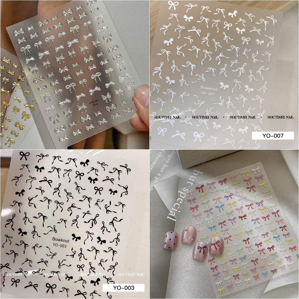 Sticker lụa 5D, Sticker bướm, Sticker nơ miếng dán móng tay nail, sticker nail trang trí móng