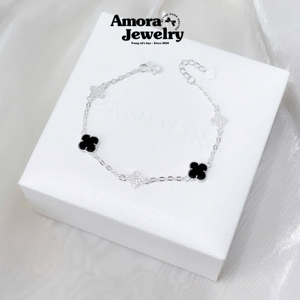 [8Li] Lắc tay cỏ 4 lá AMORA bạc ta lắc mặt đá mix AMORA JEWELRY