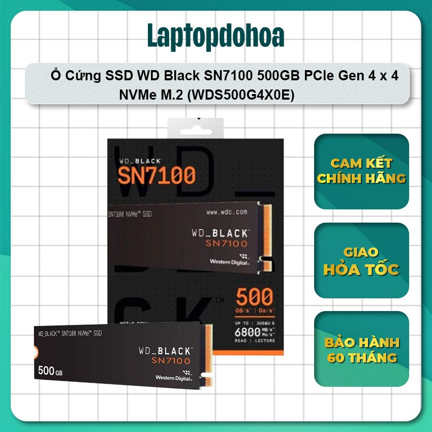 Ổ Cứng SSD WD Black SN7100 dung lượng 500 GB PCle Gen 4 x 4 NVMe M.2 2280 - Bảo hành chính hãng 60 t