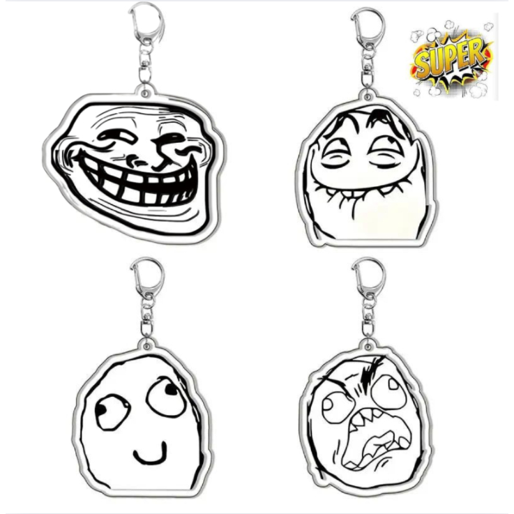 Funny TrollFace Keychain for Accessories Bag NoMeGusta Rage Face ForeverAlone Pendant Key Chain Ring