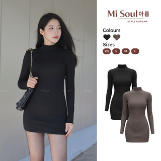  Váy Body Len Cổ 3 Phân Dài Tay Dáng Ngắn Chất Len Lông Thỏ Misoul Đầm Body Dài Tay Thu Đông 514 