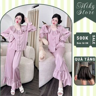  Đồ Ngủ Nữ Tiểu Thư Bèo Cổ Áo Bigsize MIKY Đồ Ngủ Bigsize lụa Latin cao cấp mềm mại xinh xắn < 70KG 