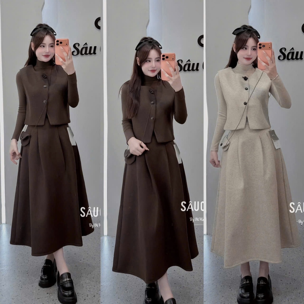 set đồ nữ sang chảnh,set bộ nữ sang chảnh MẪU MỚI RA MẮT bộ dạ ép 4 chi tiết siêu xinh dh121