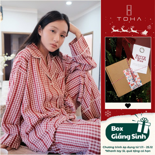   QUÀ GIÁNG SINH  TOHA Homewear Bộ Đồ Ngủ Nữ Cao Cấp Dài Tay Mặc Nhà Thoáng Mát Checkered Bliss 