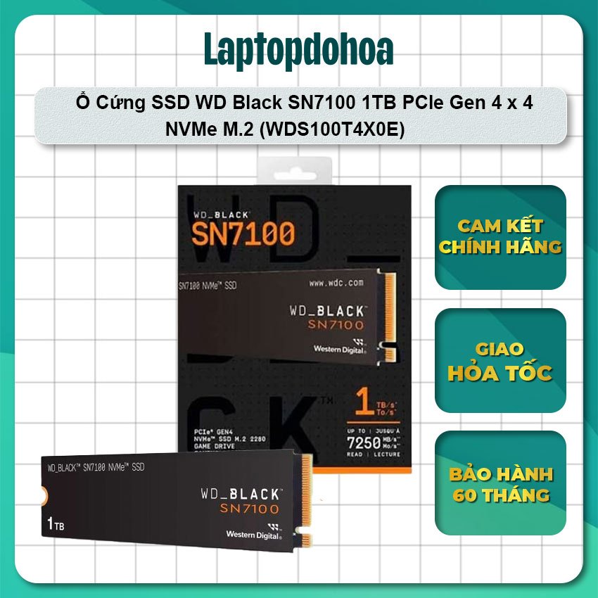 Ổ Cứng SSD WD Black SN7100 1TB PCle Gen 4 x 4 NVMe M.2 2280 (WDS100T4X0E) Bảo hành 60 tháng chính hã