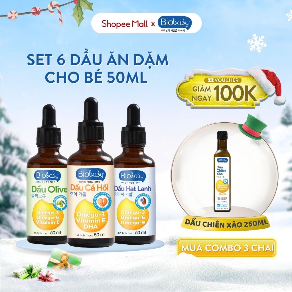 Dầu ăn dặm cho bé Biobaby bổ sung DHA, Omega3 hỗ trợ phát triển trí não cho bé từ 6 tháng, chai 50ml