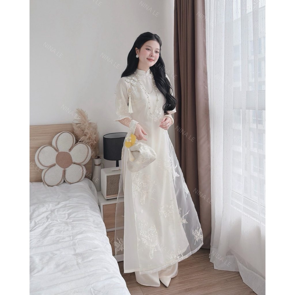 (HỎA TỐC SG) Áo dài cách tân thêu họa tiết chim hạc cao cấp Hạ Vũ | BigBuy360 - bigbuy360.vn