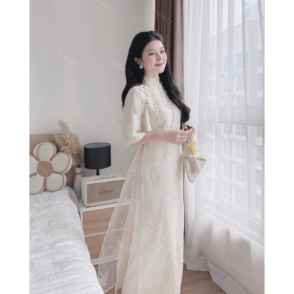 (HỎA TỐC SG) Áo dài cách tân thêu họa tiết chim hạc cao cấp Hạ Vũ | BigBuy360 - bigbuy360.vn
