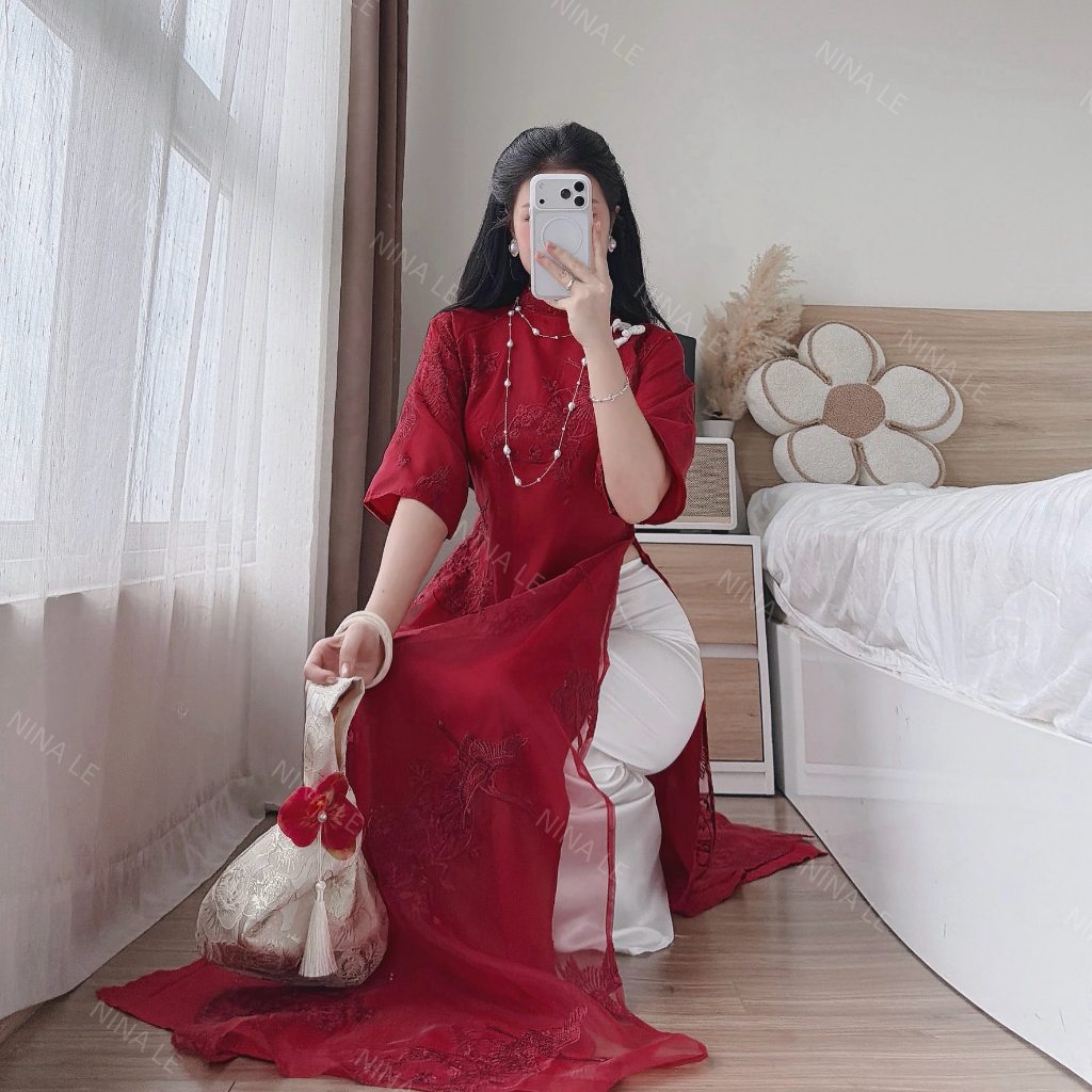(HỎA TỐC SG) Áo dài cách tân thêu họa tiết chim hạc cao cấp Hạ Vũ | BigBuy360 - bigbuy360.vn