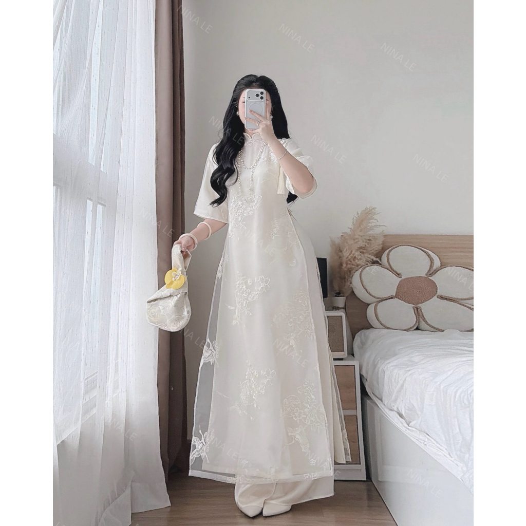 (HỎA TỐC SG) Áo dài cách tân thêu họa tiết chim hạc cao cấp Hạ Vũ