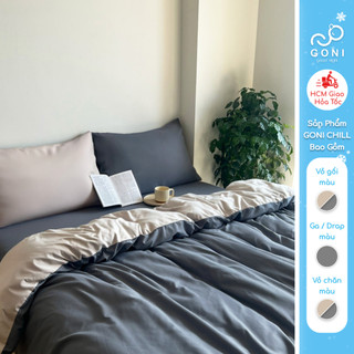  Bộ vỏ chăn mền ga gối GONI CHILL màu Beige Xám - Ga drap giường bo chun cao 4-25cm kích thước 1m 1m2 ,1m4 1m6 1m8 2m 
