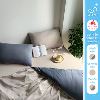  Bộ vỏ chăn mền ga gối GONI CHILL màu Xám Beige - Ga drap giường bo chun cao 4-25cm kích thước 1m 1m2 ,1m4 1m6 1m8 2m 