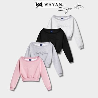 Áo nỉ croptop WAYAN cổ thuyền vải 2 da hình thêu cao cấp phong cách 2026