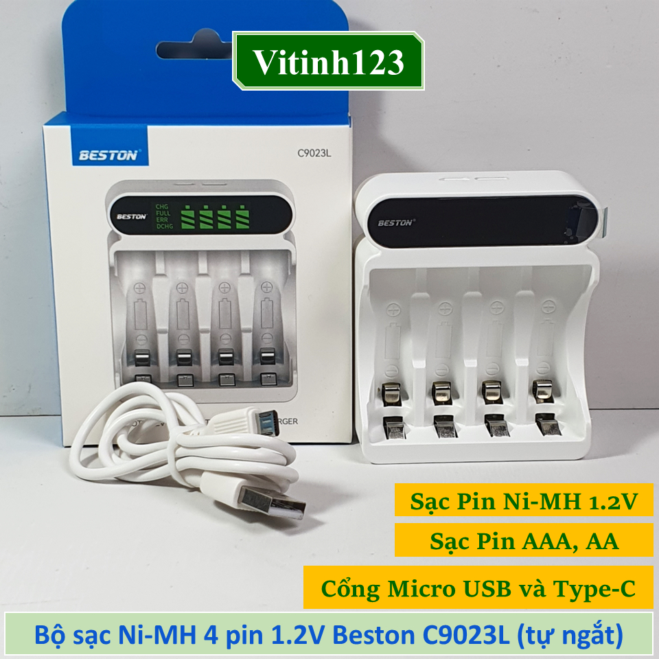 Bộ sạc Ni-MH 4 pin 1.2V Beston AAA, AA C9023L C9009 C9007
