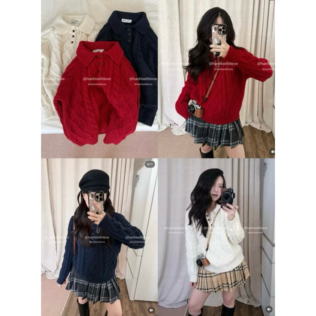 𝗖𝗵𝗶𝗻𝘀𝘁𝘂𝗱𝗶𝗼 🧸 ÁO LEN THỪNG CỔ BẺ 3 CÚC ERUME