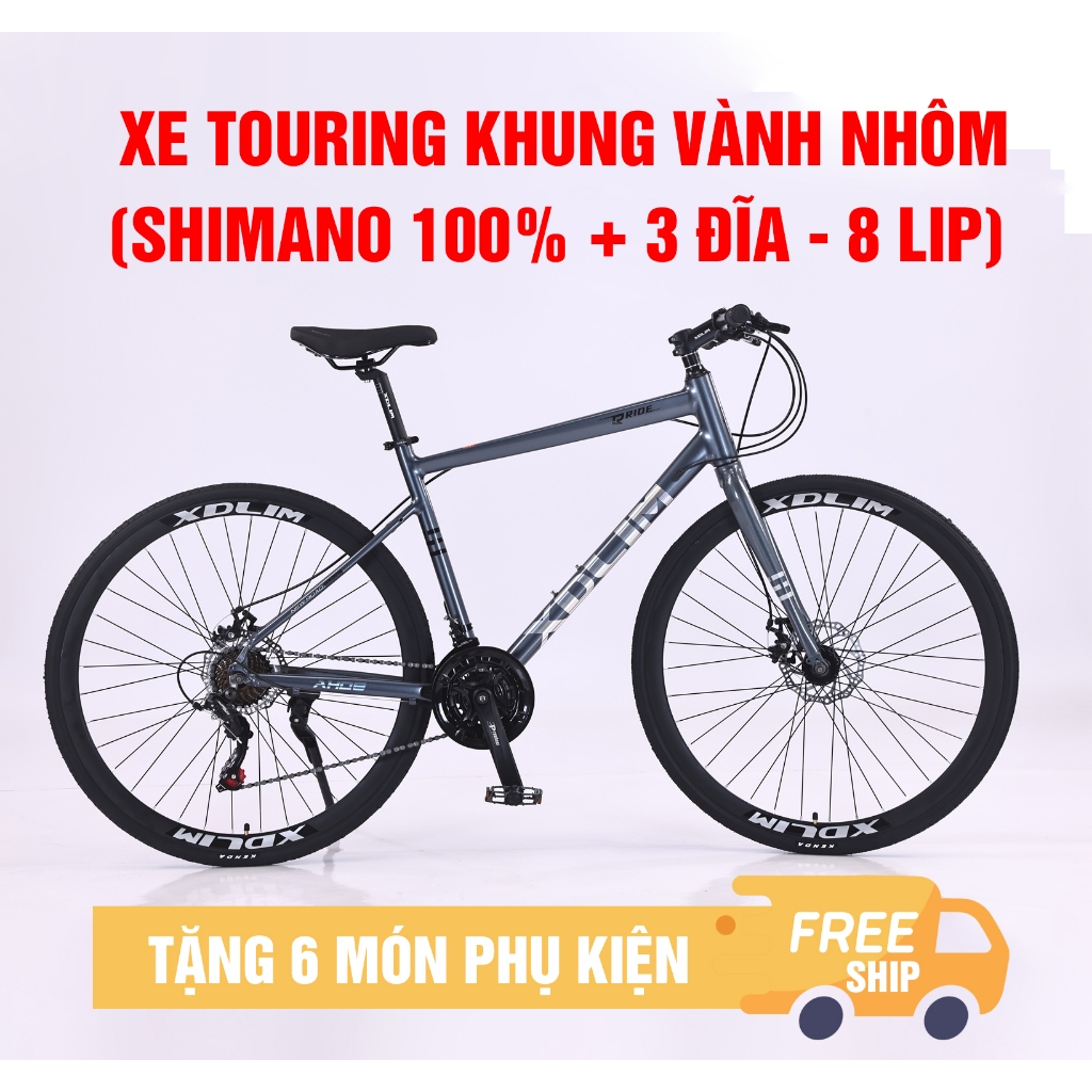 Xe đạp Touring Xdlim Ah08 - 7 món nhôm không mối hàn - đề shimano BỔ SUNG BẢN CỐI NỔ
