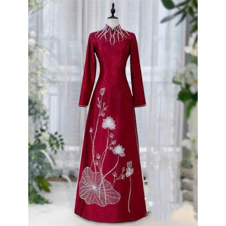 Áo Dài Cao Cấp Cho Mẹ MIN N07 - Lụa Vân Gỗ Đính Kết Thủ Công Siêu Sang Dành Cho Phụ Nữ Trung Niên