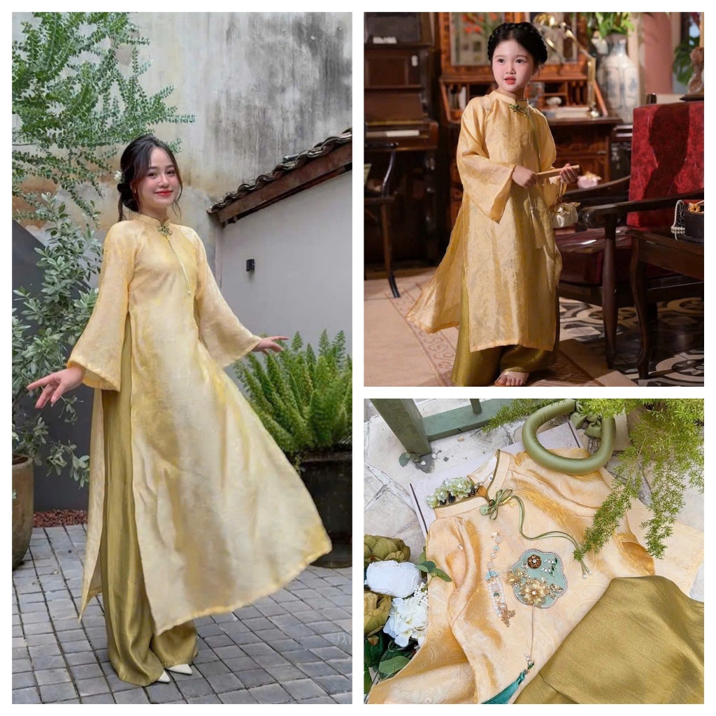 Áo dài mẹ và bé gái CÁT TƯỜNG, áo dài tết 2026 bé gái, áo dài tết cho mẹ và bé - màu vàng - áo dài N