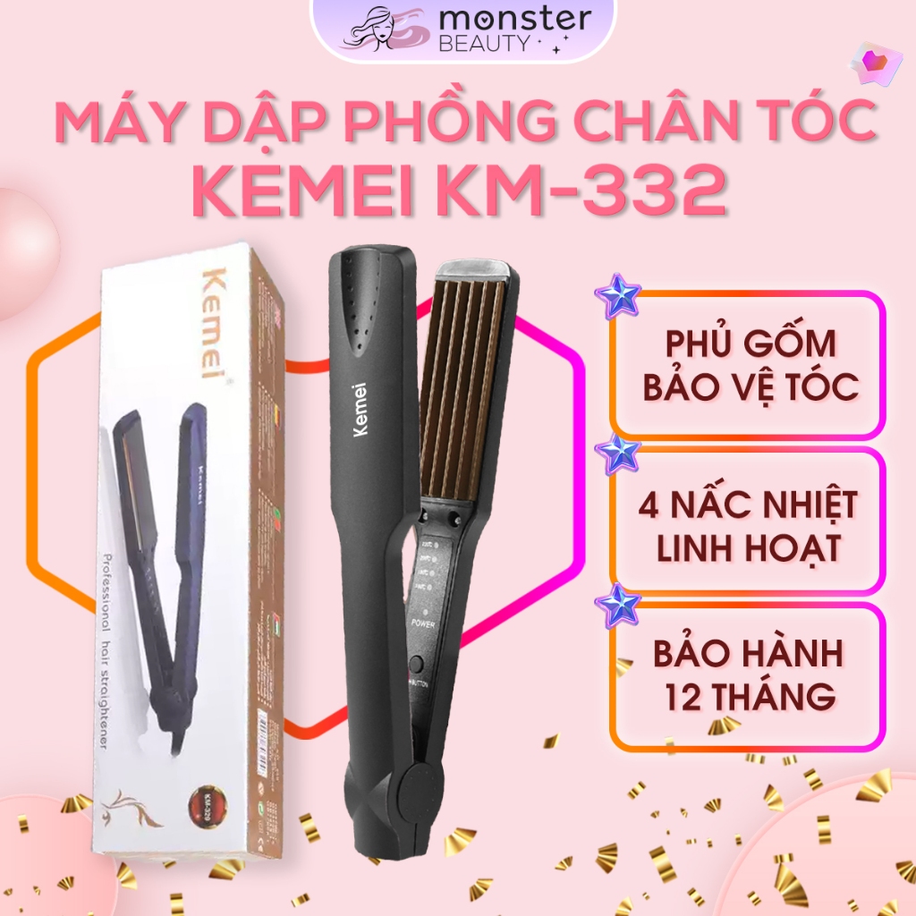 [VỪA MỞ BÁN] Máy Dập Phồng KEMEI 4 Nâc Chỉnh Nhiệt Độ, Dập Xù, Bấm Phồng Chân Tóc - BH 12 Tháng
