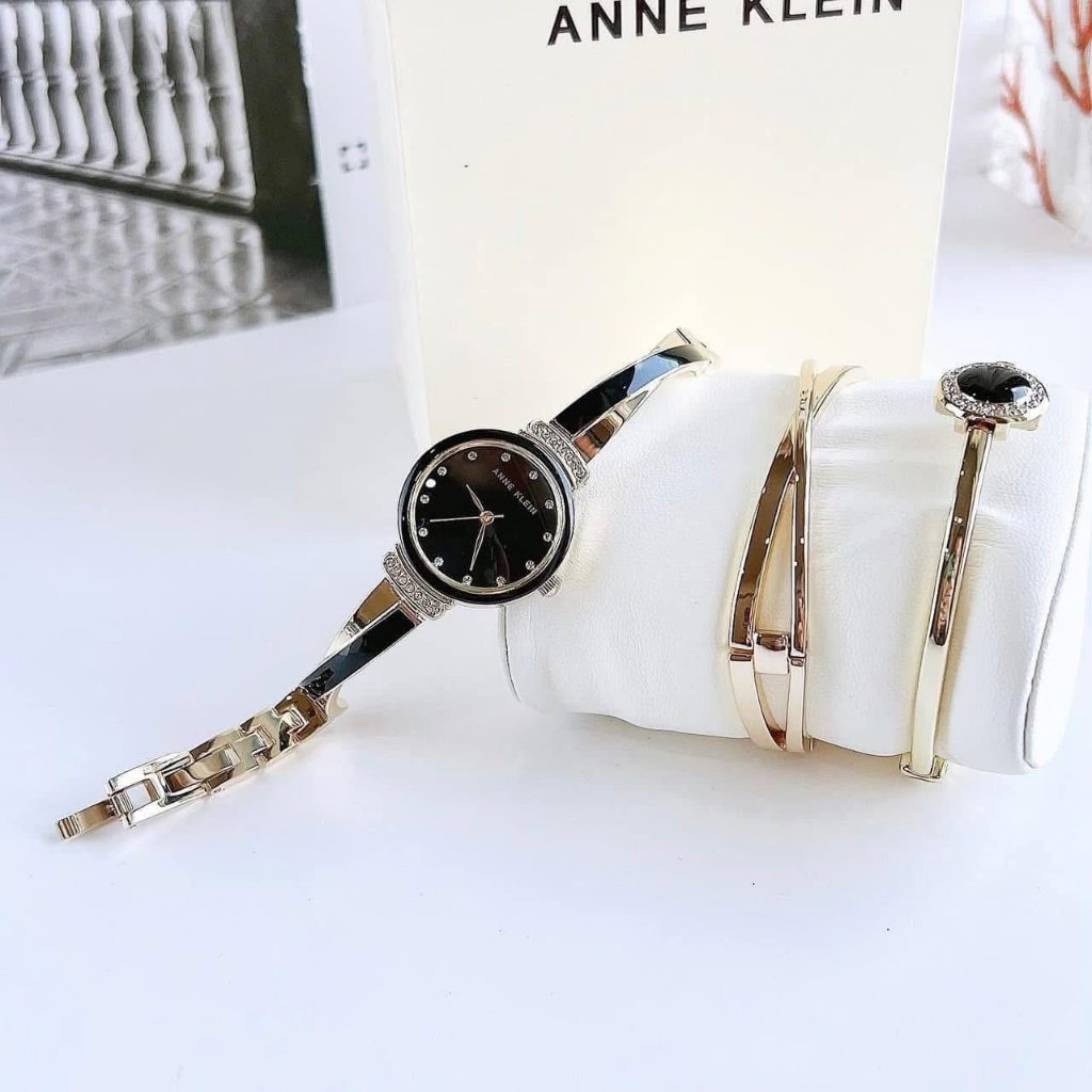 Anne Klein - Set Đồng hồ AK/3292BKST - 1 Đồng hồ kèm 2 lắc tay (size 26mm)