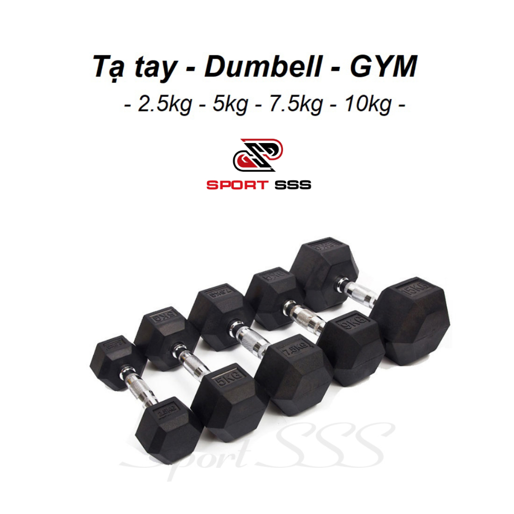 Tạ tay - Dumbbell 2.5kg - 5kg - 7.5kg - 10kg Lục giác bọc cao su - Nam , Nữ - thể lực - GYM - Yoga -